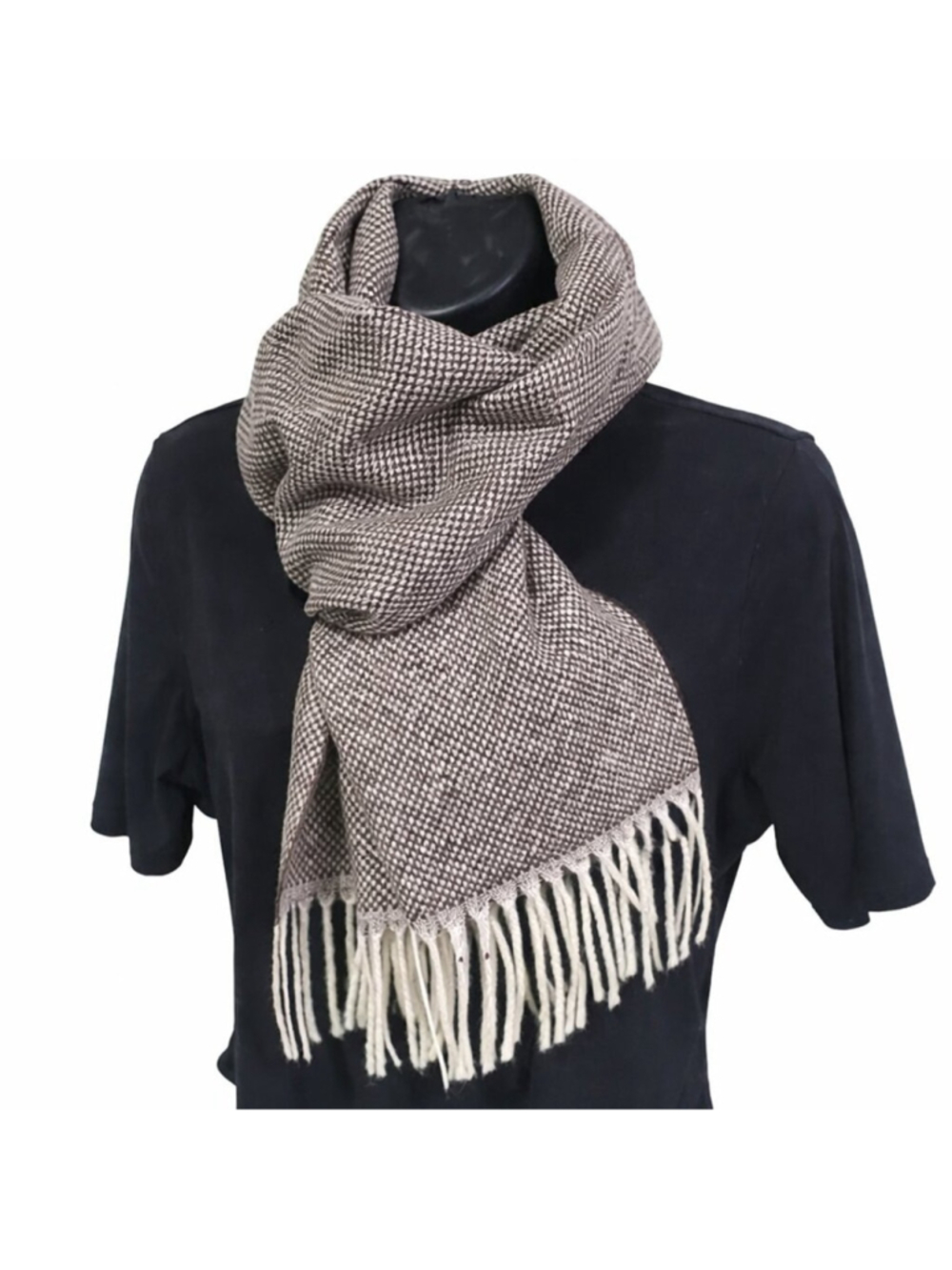 LINEA EMMETI NWT Italian Cashmere Wool Knit Scarf Wrap Brown Check Woven Unisex